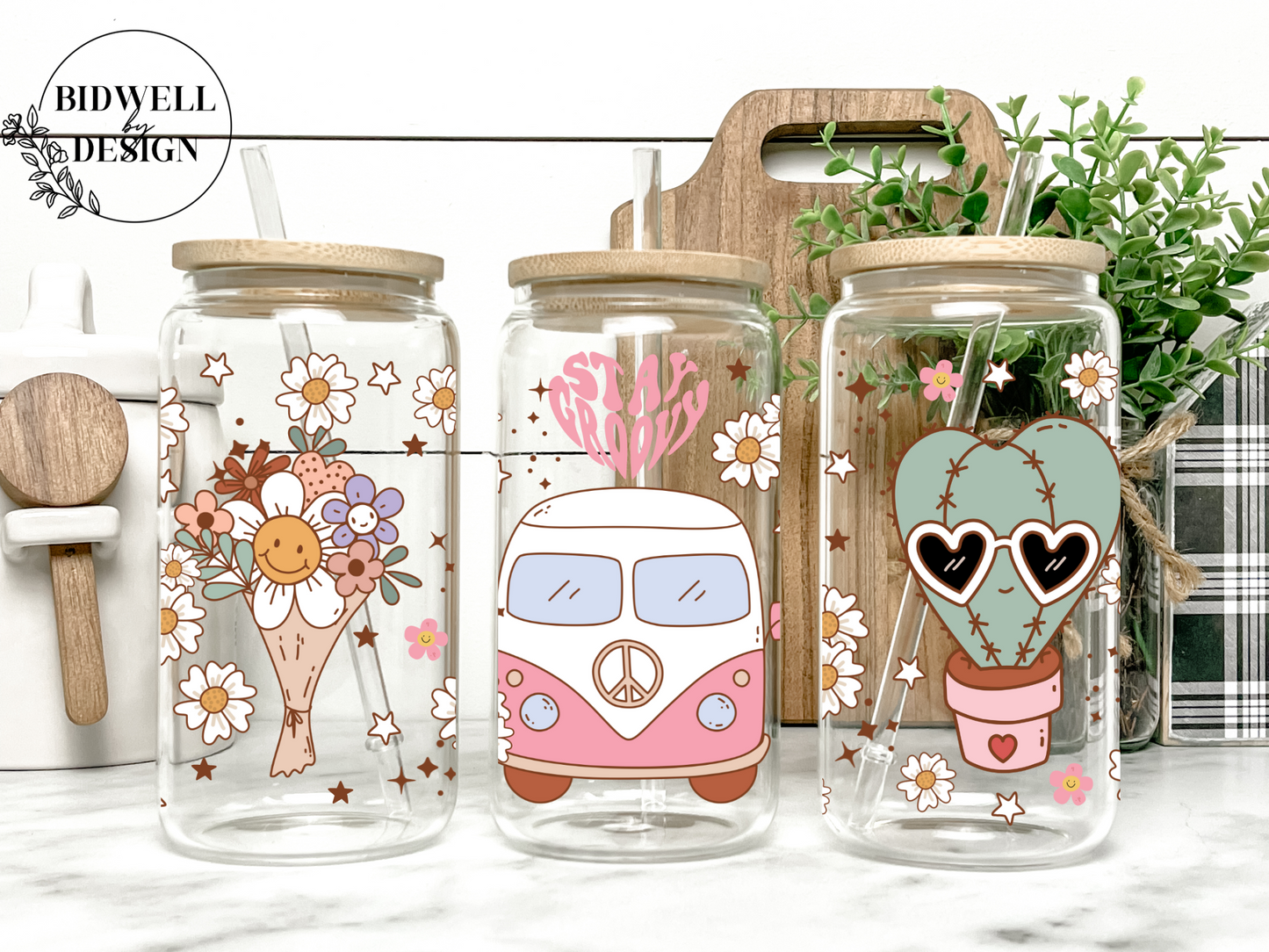 Retro Van Floral Glass Can Wrap