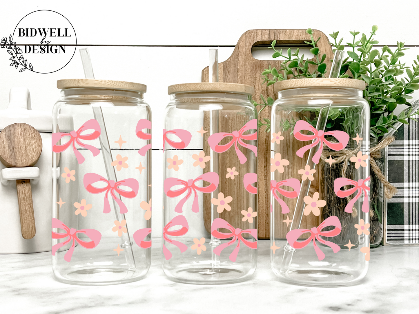 Coquette Bow & Daisies Glass Can Wrap