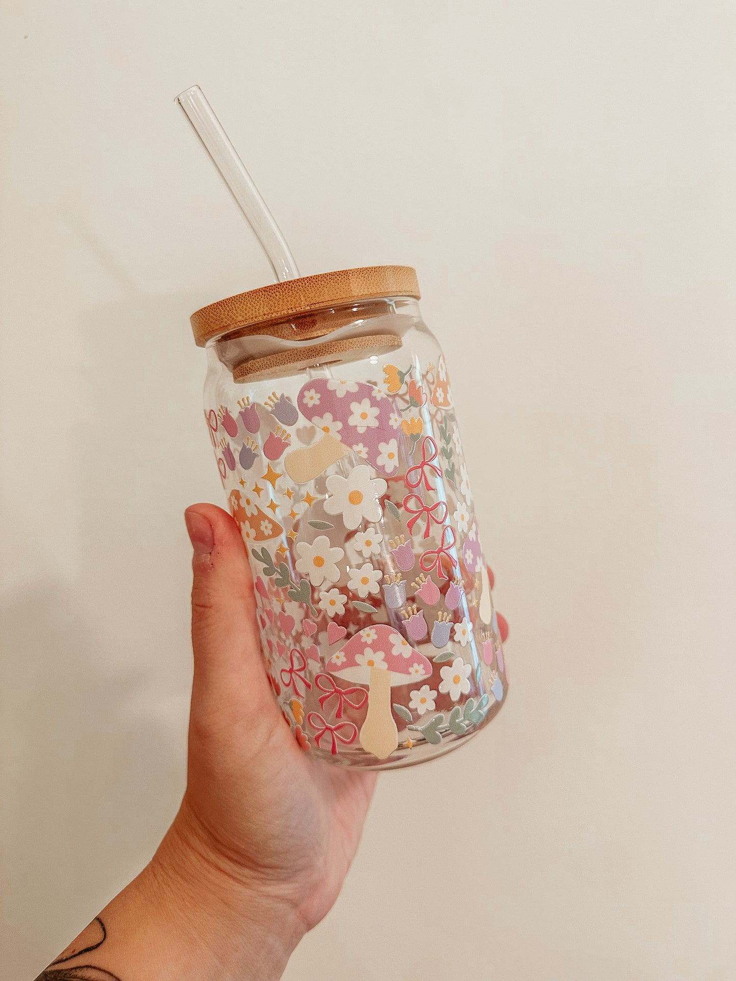 Cottage Floral Mushroom Glass