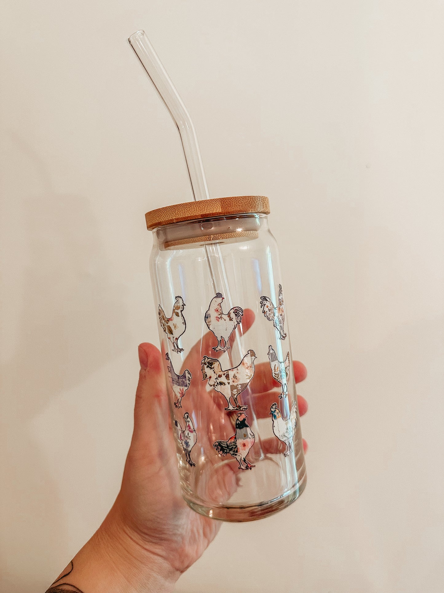 Floral Chicken Glass
