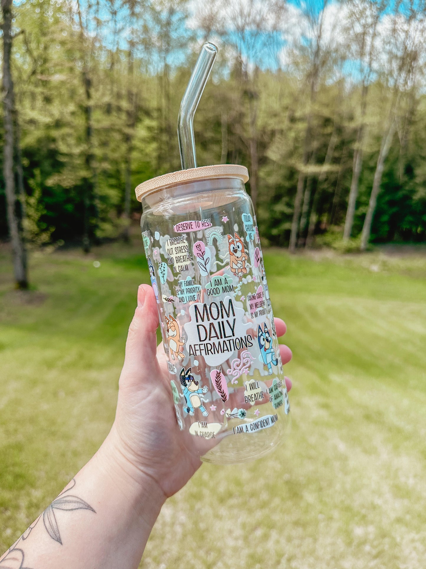 Bluey Mama Affirmations Glass