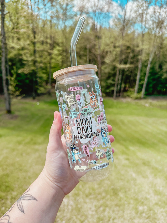 Bluey Mama Affirmations Glass