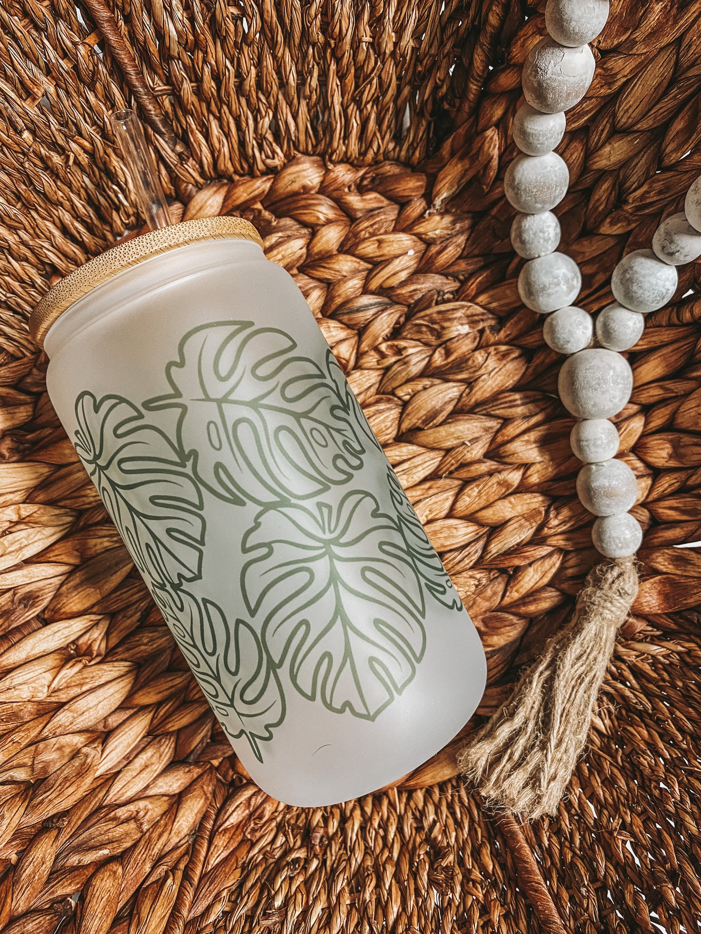 Monstera Leaves Frosted Glass