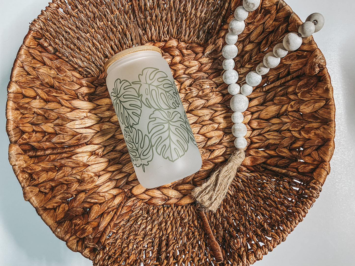 Monstera Leaves Frosted Glass