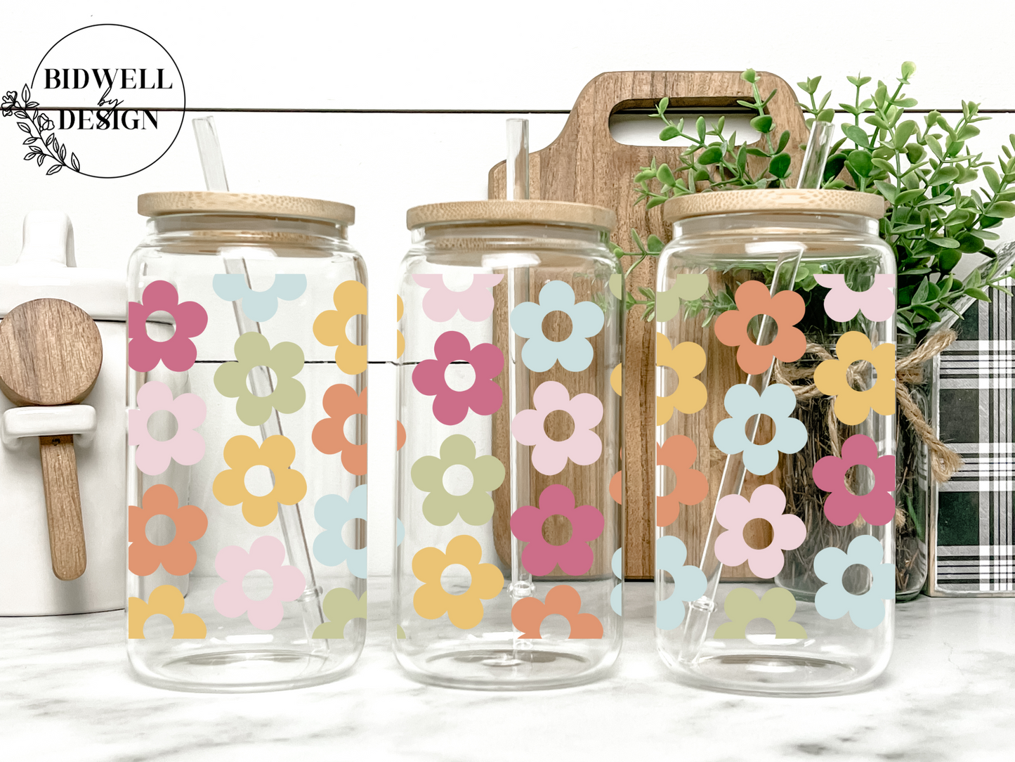 Colored Retro Flower Glass Can Wrap