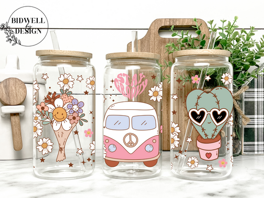 Retro Van Floral Glass Can Wrap