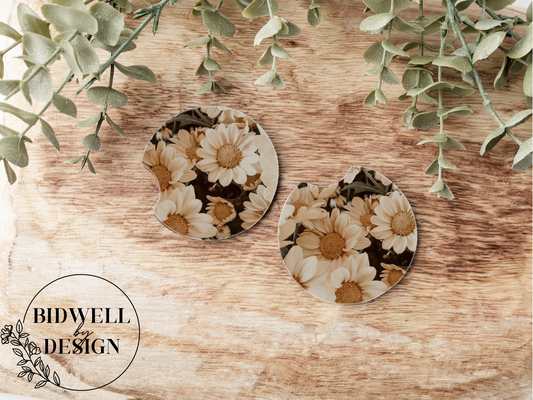 Tan Daisies Car Coasters