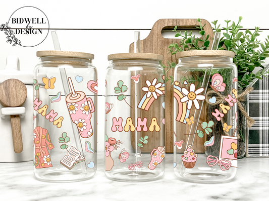 Floral Tumbler Mama Glass Can Wrap