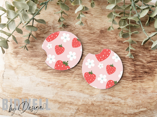 Strawberry Bloom Car Coasters