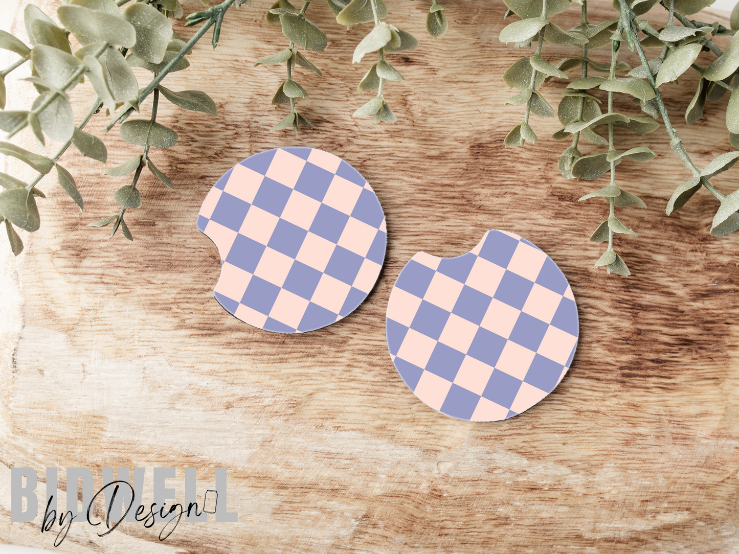 Purple Checkered Car Coasters