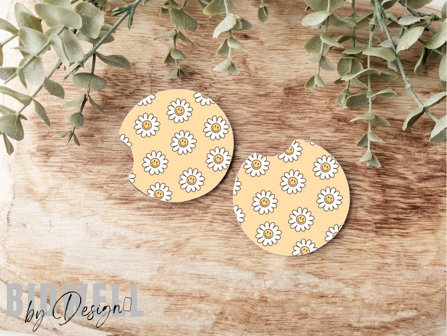 Summer Smiley Daisy Car Coasters