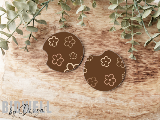 Brown Daisy Car Coasters