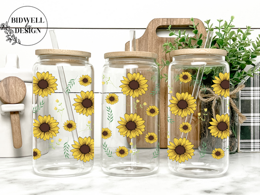 Sunflower & Leaves Glass Can Wrap