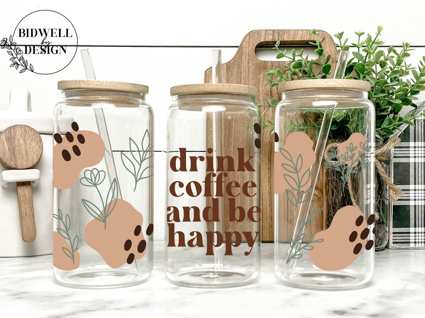 Drink Coffee & Be Happy Glass Can Wrap