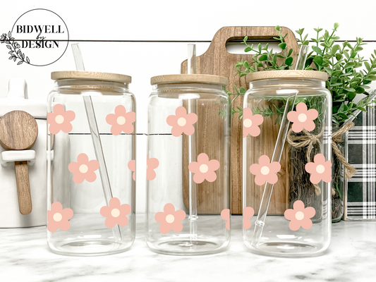 Pastel Pink Daisy Glass Can Wrap