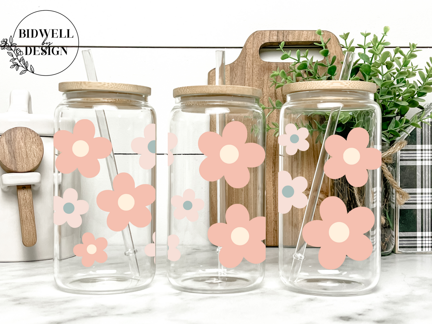 Pastel Retro Daisy Glass Can Wrap