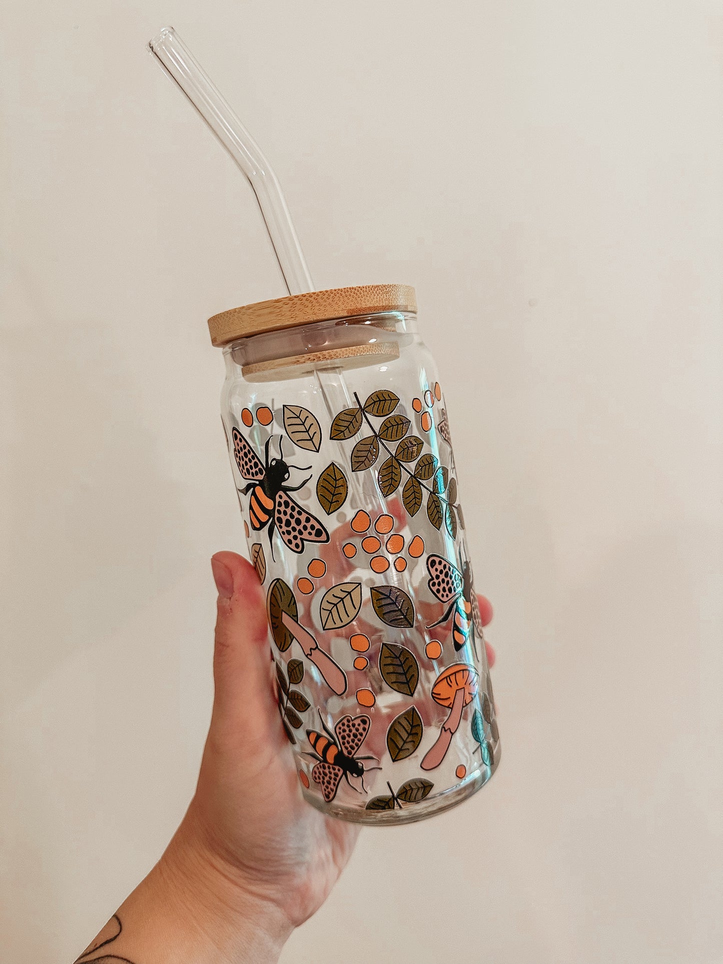 Bees and Mushrooms Glass