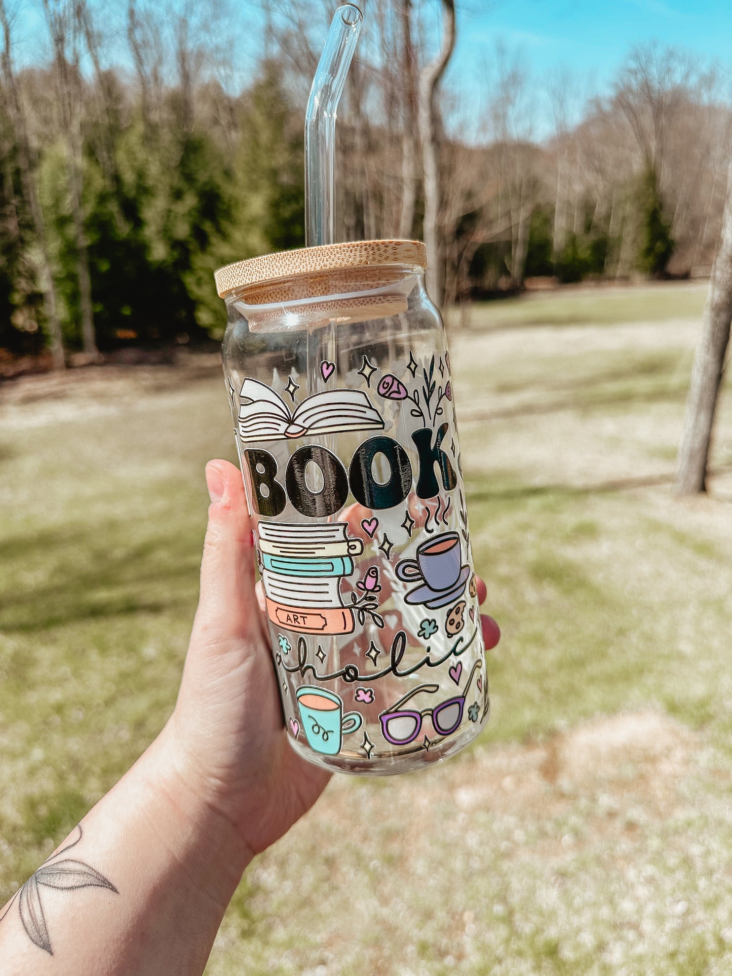 Bookaholic Doodle Glass