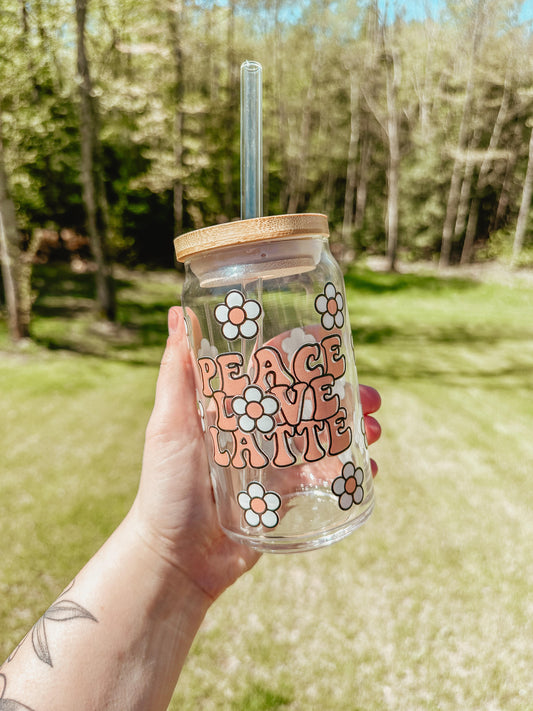 Peace Love Latte Glass