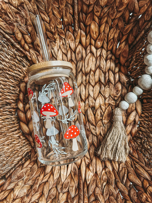 Mushroom and Leaves Glass