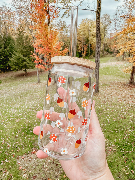 Mushroom & Acorns Glass