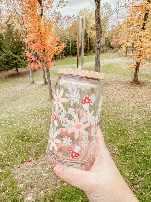 Mushroom & Flowers Glass