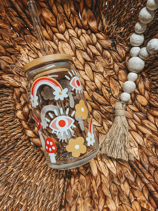 Mushroom & Evil Eye Glass