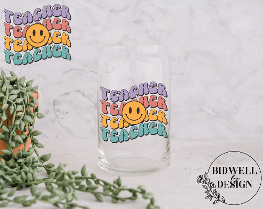 UV DTF Colored Teacher Smiley Cup Decal